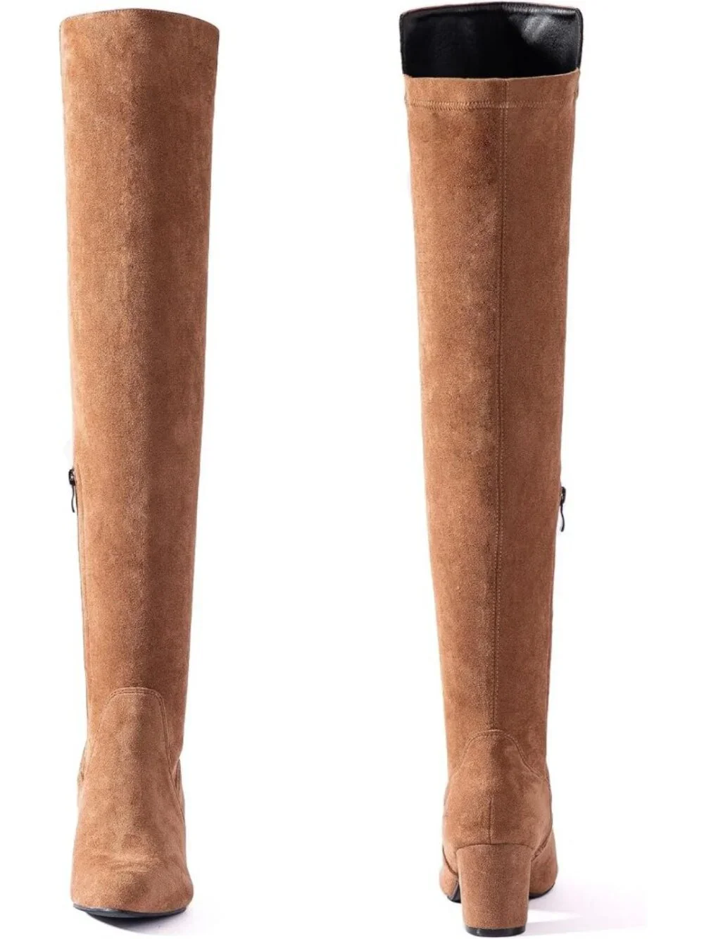 Chic Over the Knee Suede Boots - Black Thigh High, Chunky Block Heel, Winter